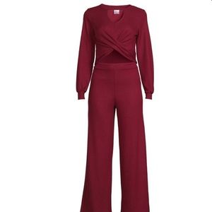 Front Twist Top Ribbed Two Piece Set